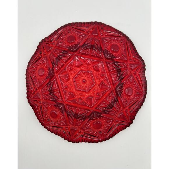 Viking Glass Dalzell Domed Hobstar Ruby Red Butter Cheese Dish Yesteryear Fancy - Picture 8 of 13